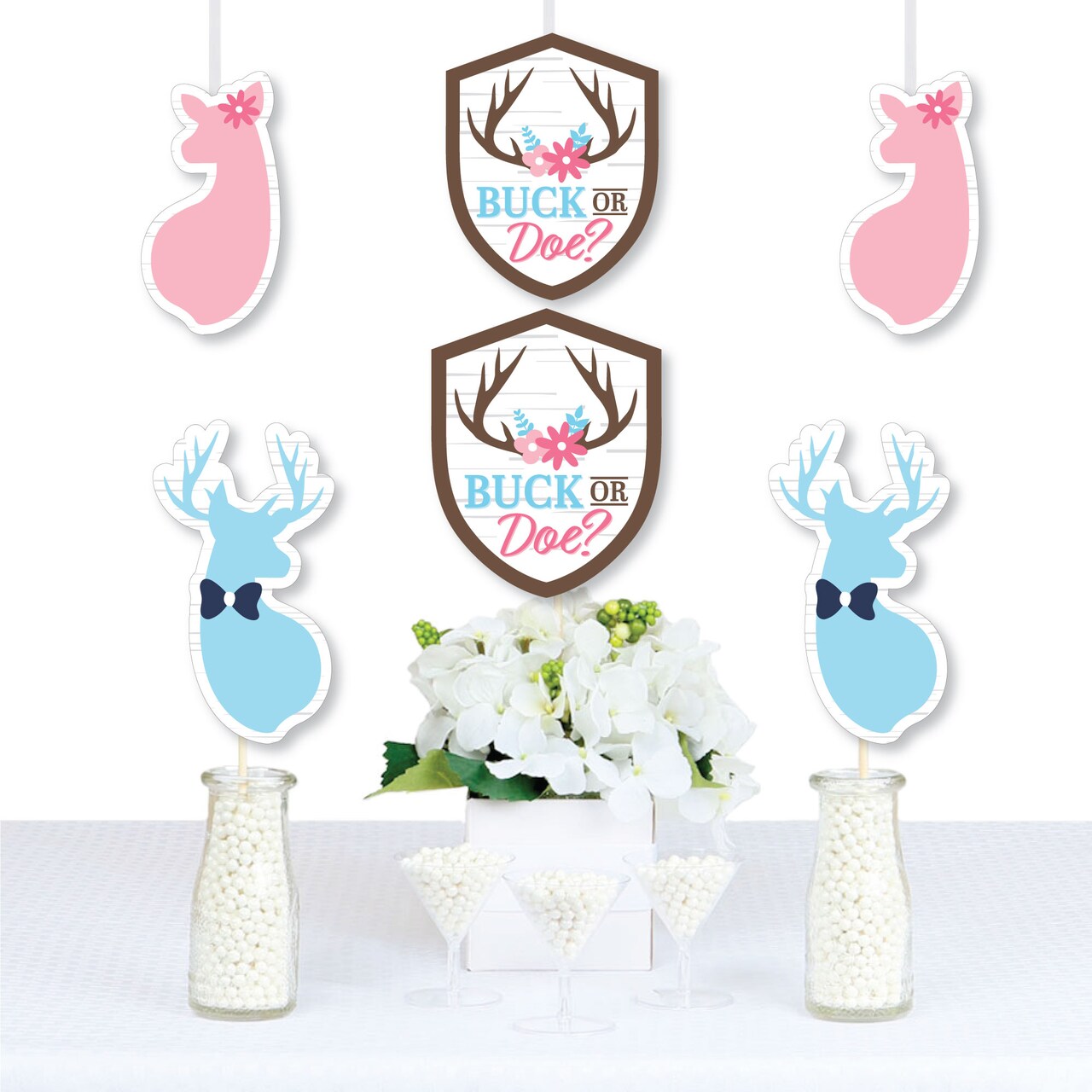 Big Dot of Happiness Buck or Doe - Badge, Buck, and Doe Decorations DIY Hunting Gender Reveal Party Essentials - Set of 20
